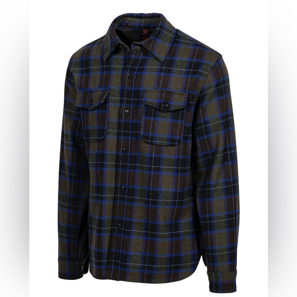 Schott NYC Spruce Color  Plaid Wool Blend Shirt Mens Medium Heavy Shacket Jacket